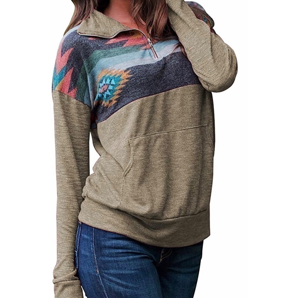 🔸BROWN Geometric LS Lightweight Sweatshirt